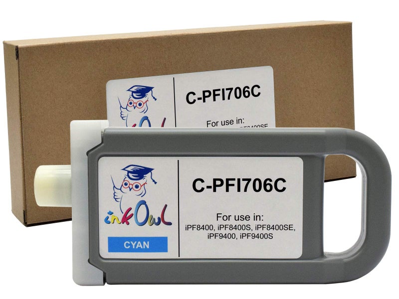 InkOwl Compatible Ink Cartridge Replacement for Canon PFI-706C (700ml, Cyan) for iPF8400, iPF8400S, iPF8400SE, iPF9400, iPF9400S Printers - Image 1